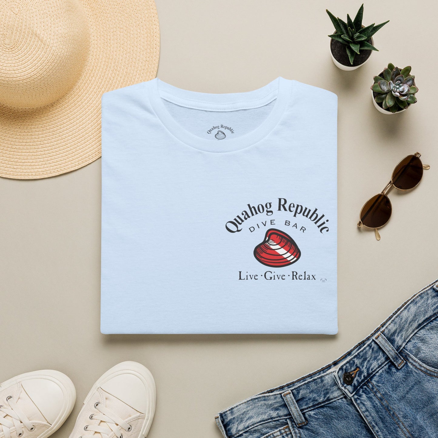 Quahog Republic Dive Bar T-Shirt — 'Live • Give • Relax' Nautical Logo Tee