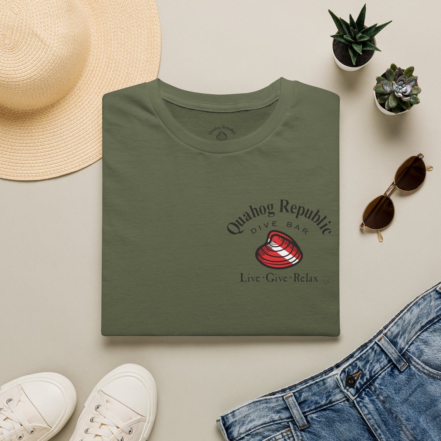 Quahog Republic Dive Bar T-Shirt — 'Live • Give • Relax' Nautical Logo Tee