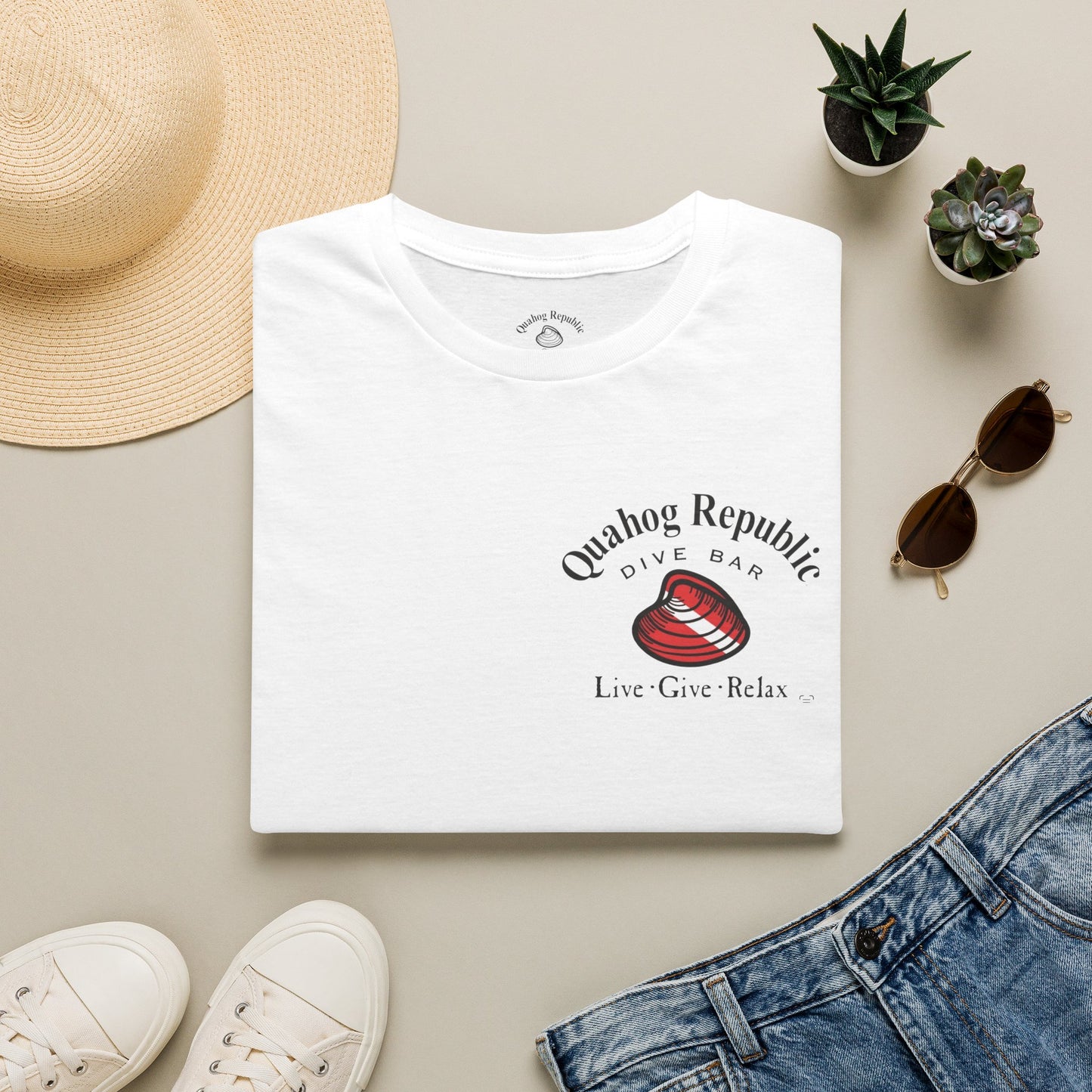 Quahog Republic Dive Bar T-Shirt — 'Live • Give • Relax' Nautical Logo Tee