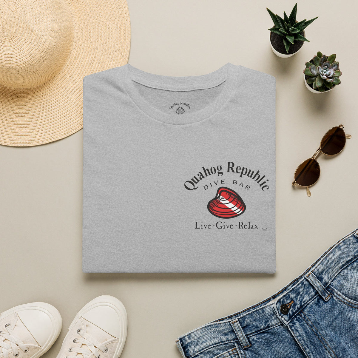 Quahog Republic Dive Bar T-Shirt — 'Live • Give • Relax' Nautical Logo Tee