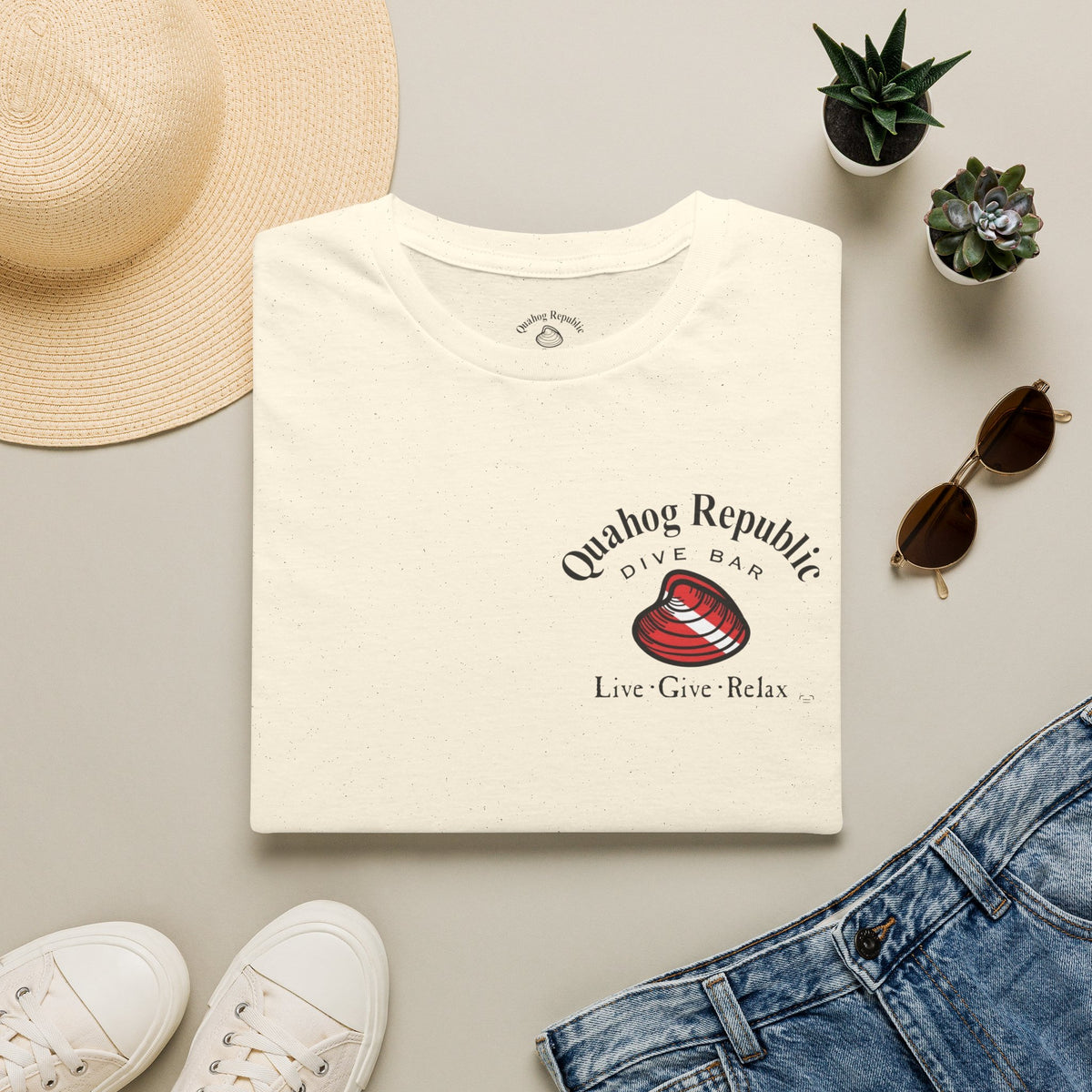 Quahog Republic Dive Bar T-Shirt — 'Live • Give • Relax' Nautical Logo Tee