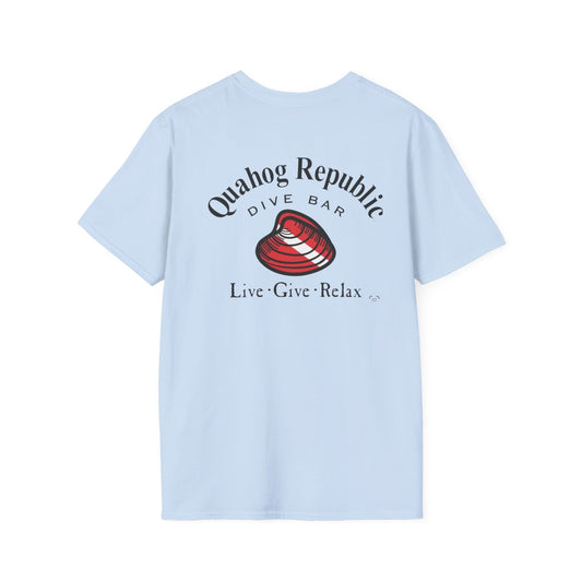Quahog Republic Dive Bar T-Shirt — 'Live • Give • Relax' Nautical Logo Tee